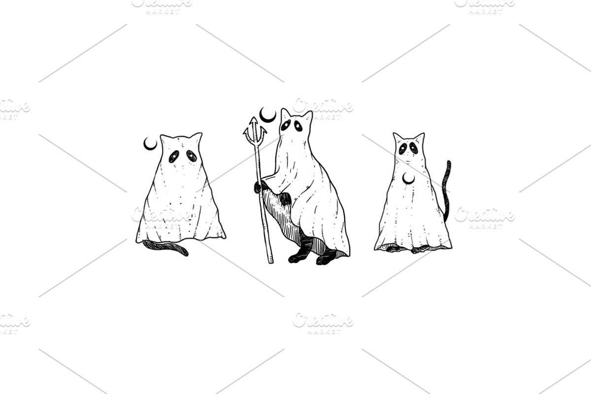 10 Cute Ghost Cat Collection, an Animal Illustration by Design by sebrodbrick (Photo 2 of 4)