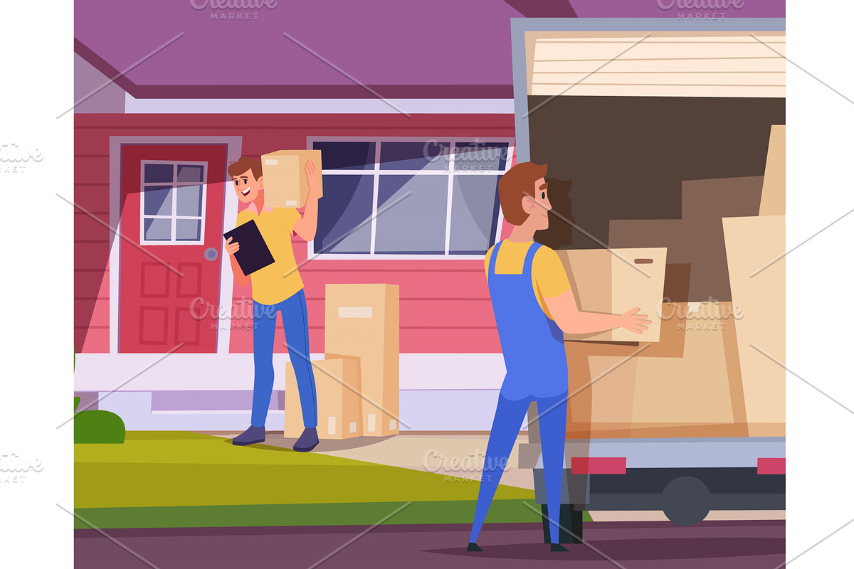 Relocation service. movers holding, a Transportation Illustration by Onyx