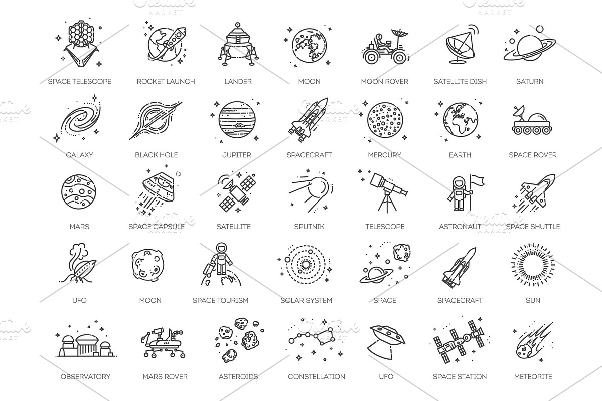 Set of Space Icons, an Outline Icon by Tettygreen (Photo 1 of 2)