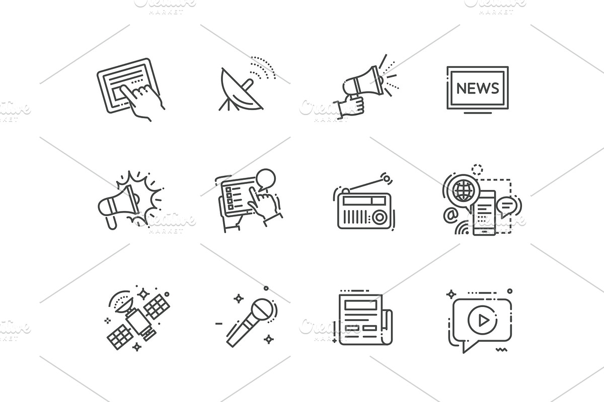 TV and Media News vector icons set, an Outline Icon by Tettygreen (Photo 2 of 2)