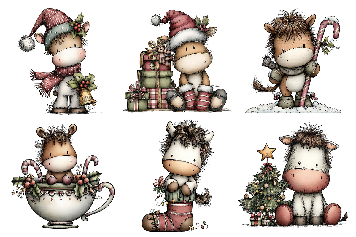 Whimsical Christmas Horse Clipart, an Illustration by Pixels.Craft (Photo 3 of 6)