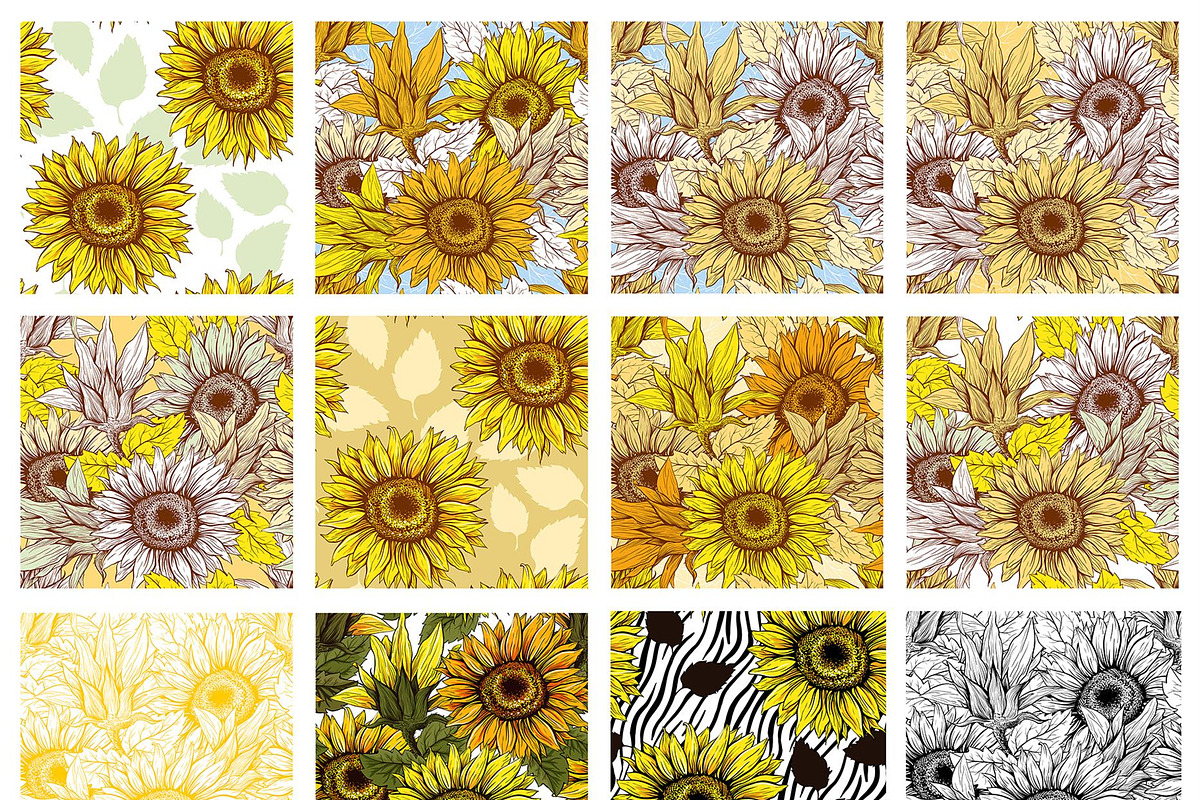 Sunflower Patterns Collection, a Pattern Graphic by ilonitta (Photo 3 of 16)