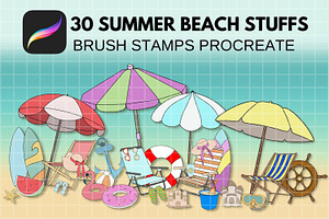 30 Summer Beach Stuff Brush Stamps