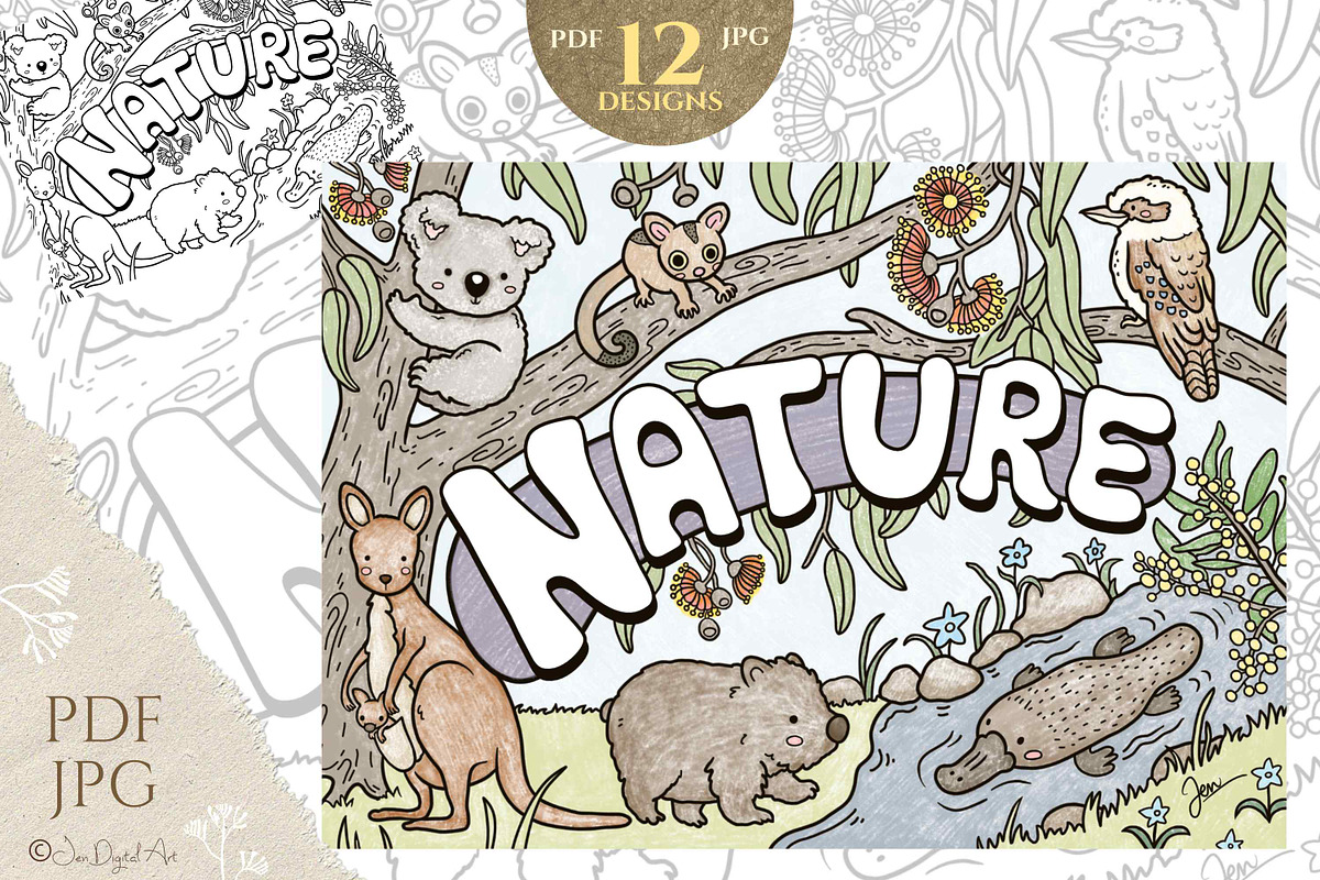 Postcards - 12 Colouring Pages, an Animal Illustration by Jen Digital Art (Photo 5 of 5)
