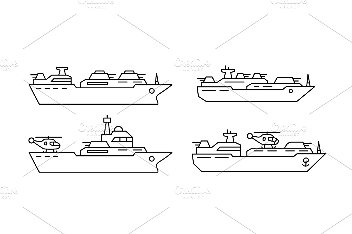 Vector icons depicting various ships, a Transportation Illustration by Ilia Design