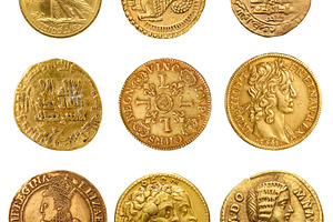 Ancient gold coin set isolated, a Business Photo by BOOCYS