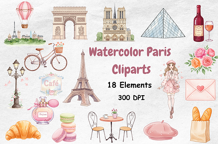 Watercolor Paris Cliparts