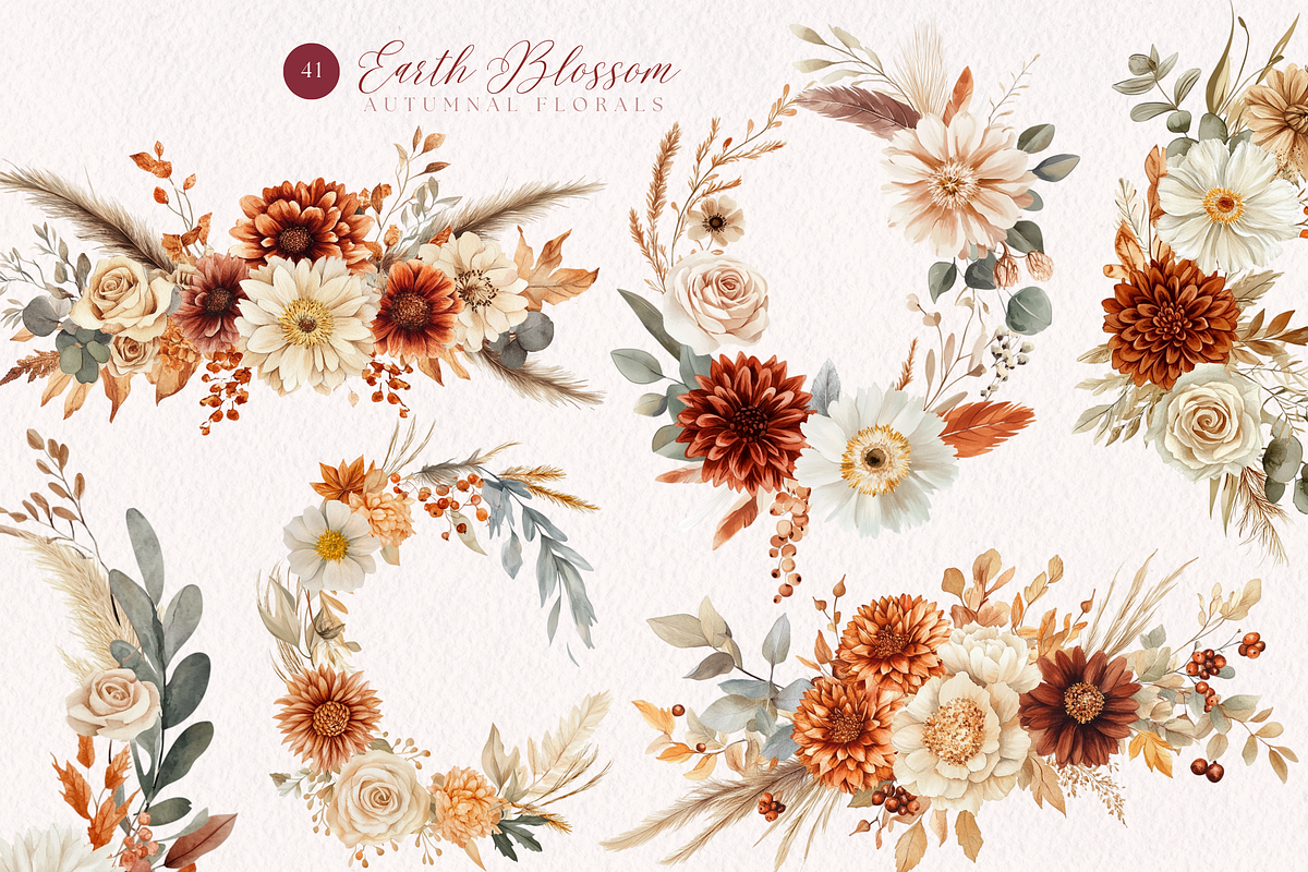 Terracotta Boho Floral Clipart, a Decorative Illustration by ClipArtCharm (Photo 3 of 4)