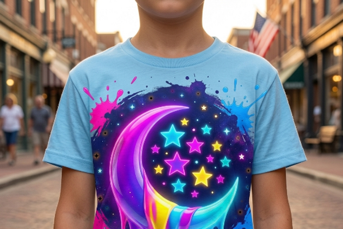 Neon Crescent Moon Stars Art, a Shirt Mockup by Vector Stall (Photo 8 of 14)