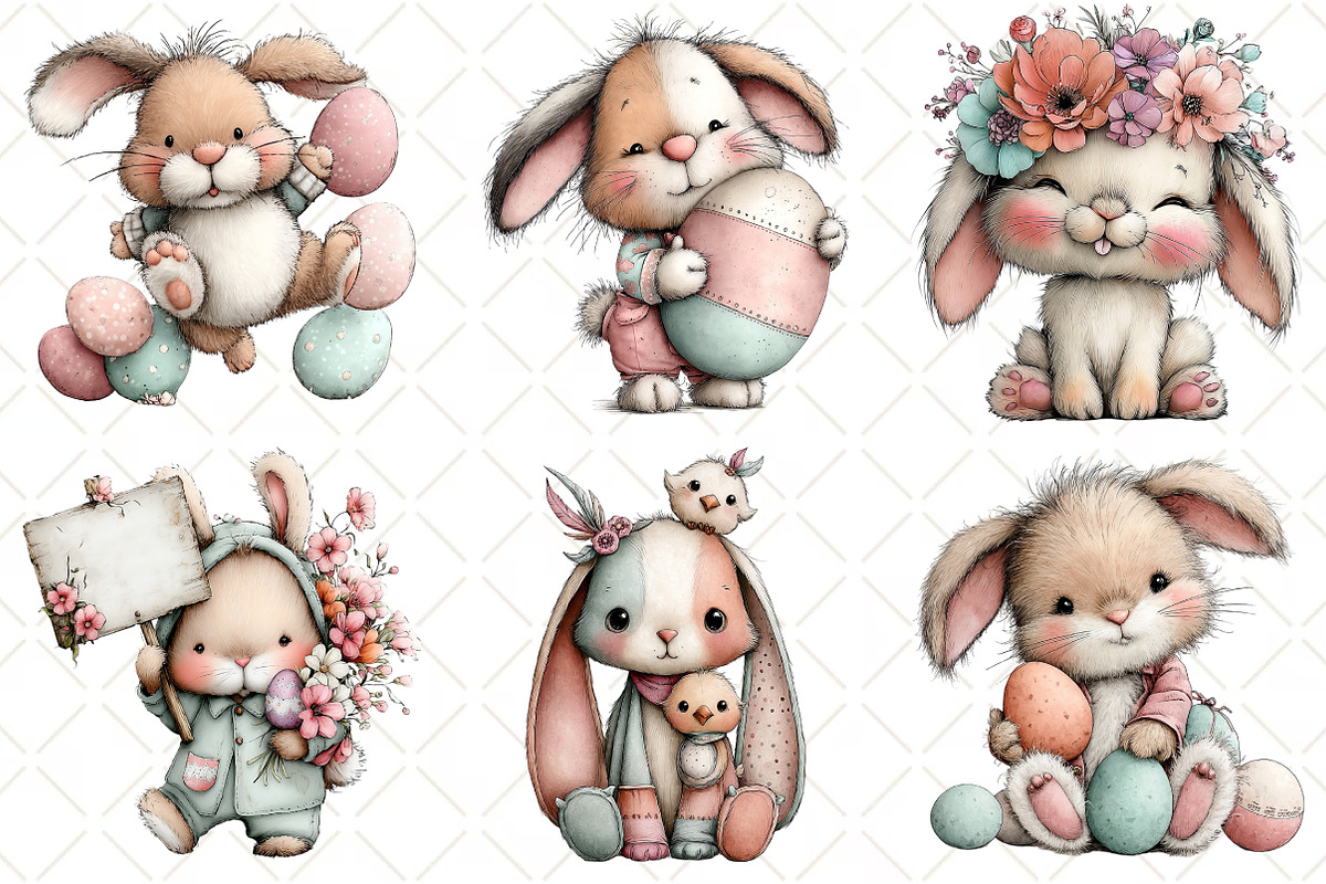 Whimsical Easter Bunny Clipart, an Illustration by Black Bird Studio (Photo 4 of 6)