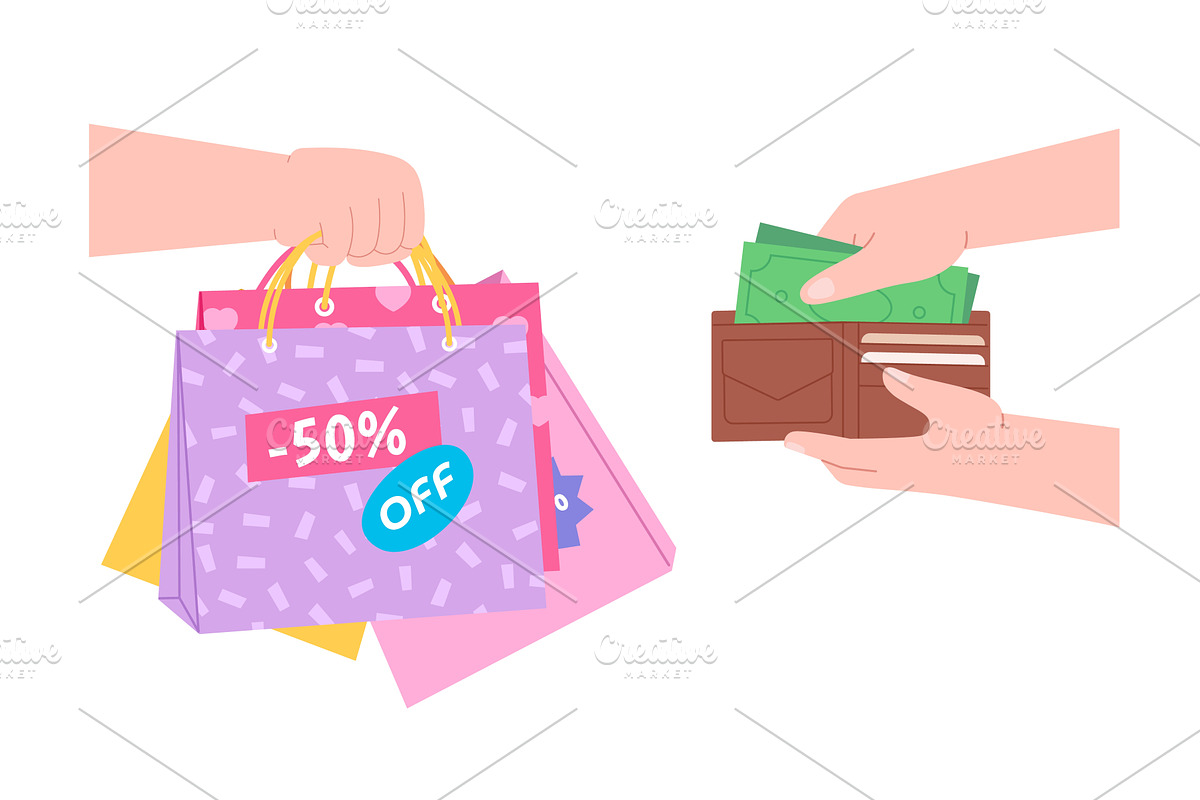 Shopaholism concept. Human hand, an Illustration by LadadikArt