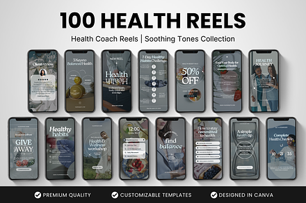 100 Health Coach Instagram Reels, a Social Media Template by DigiPax