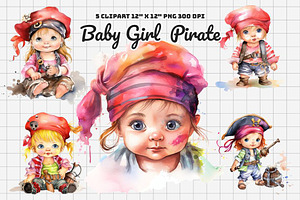 Baby Girl  Pirate Watercolor