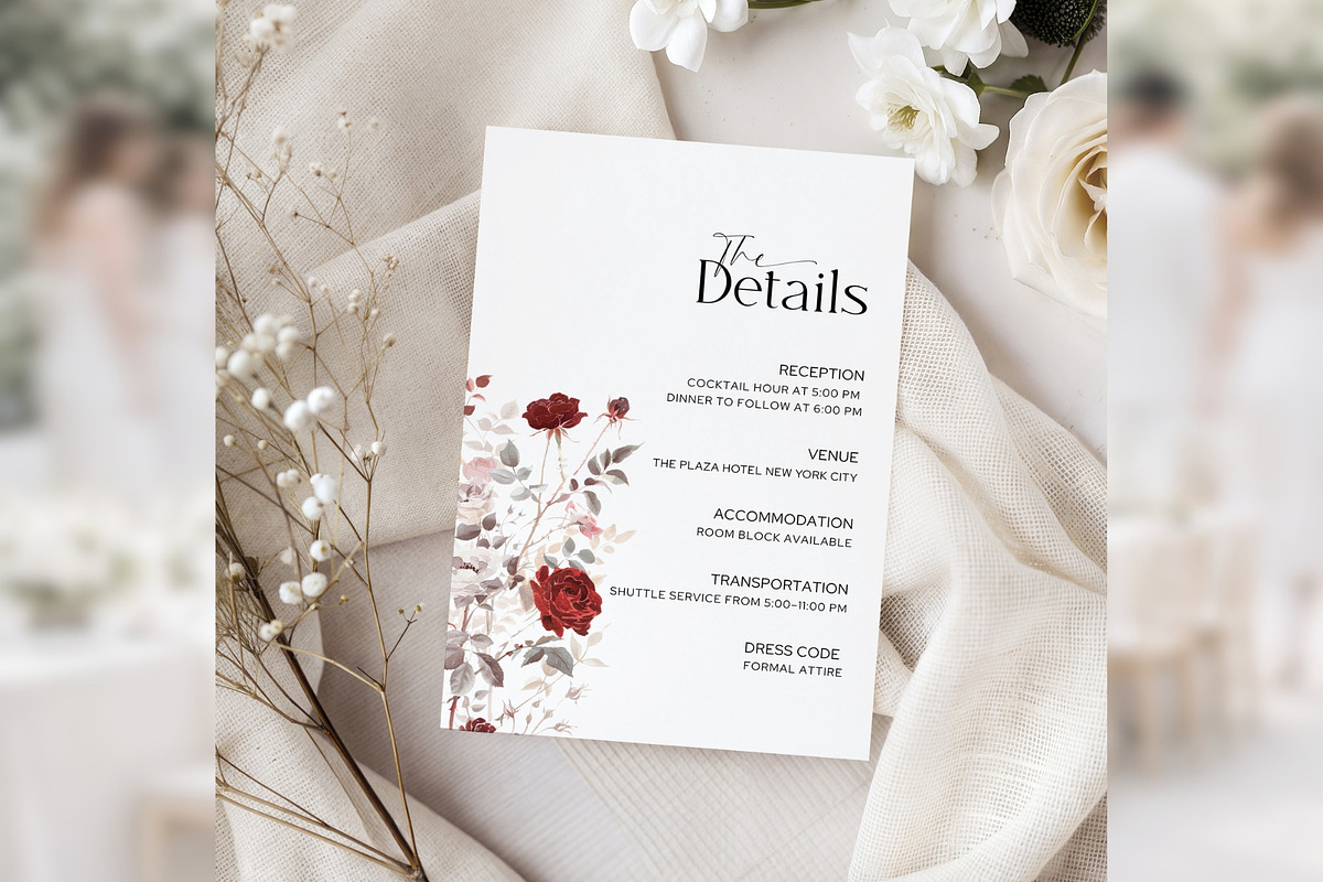 Burgundy Rose Invitation Suite bd013, an Invitation Template by TyphoonStudio (Photo 4 of 10)