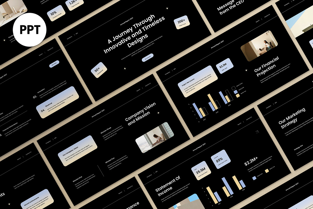 Black Cream Modern Annual Report PPT, a Presentation Template by graphicook (Photo 1 of 4)