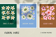 Retro hippie floral card designs set, a Decorative Illustration by Good Studio (Thumbnail 1 of 5)
