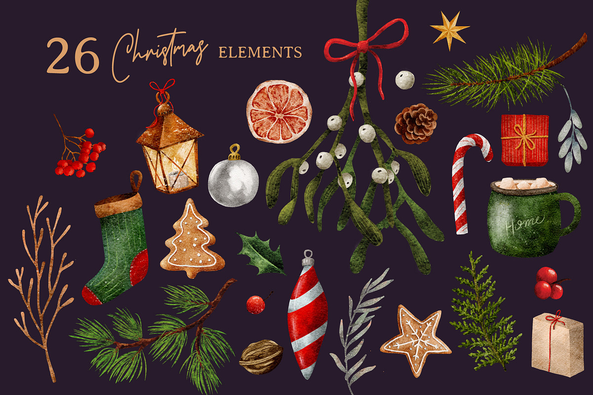 Christmas Vibrant Watercolor Set, an Object Illustration by Cyrografik Shop (Photo 3 of 8)