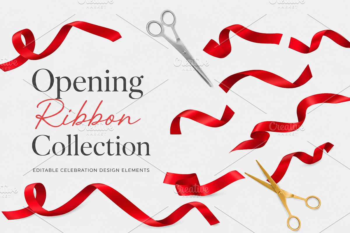 Grand opening ceremony red ribbons, an Object Illustration by Vector Tradition (Photo 3 of 3)