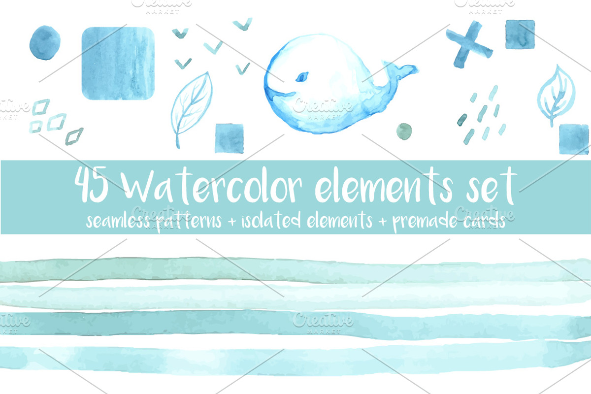 45 watercolor elements set, a Decorative Illustration by Lytvynenko Anna (Photo 1 of 7)