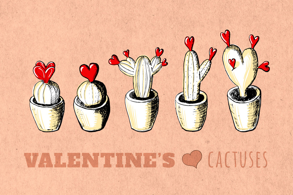 Valentines Cactuses, a Decorative Illustration by graphicsoup (Photo 1 of 2)