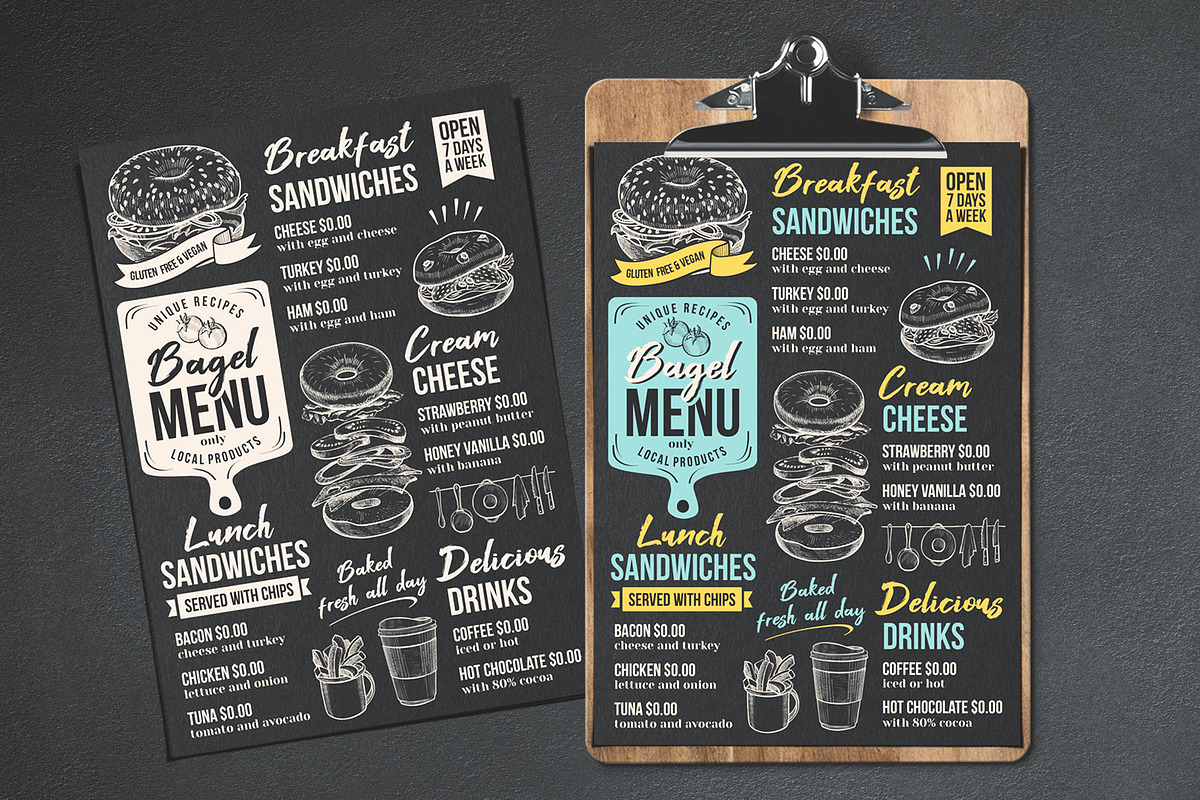 FREE! Trifold + Bagel Sandwich Menu, a Brochure Template by BarcelonaShop (Photo 4 of 5)