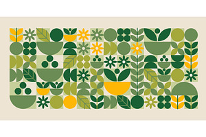 Green geometric plant shapes pattern, an Object Illustration by art PVP - market