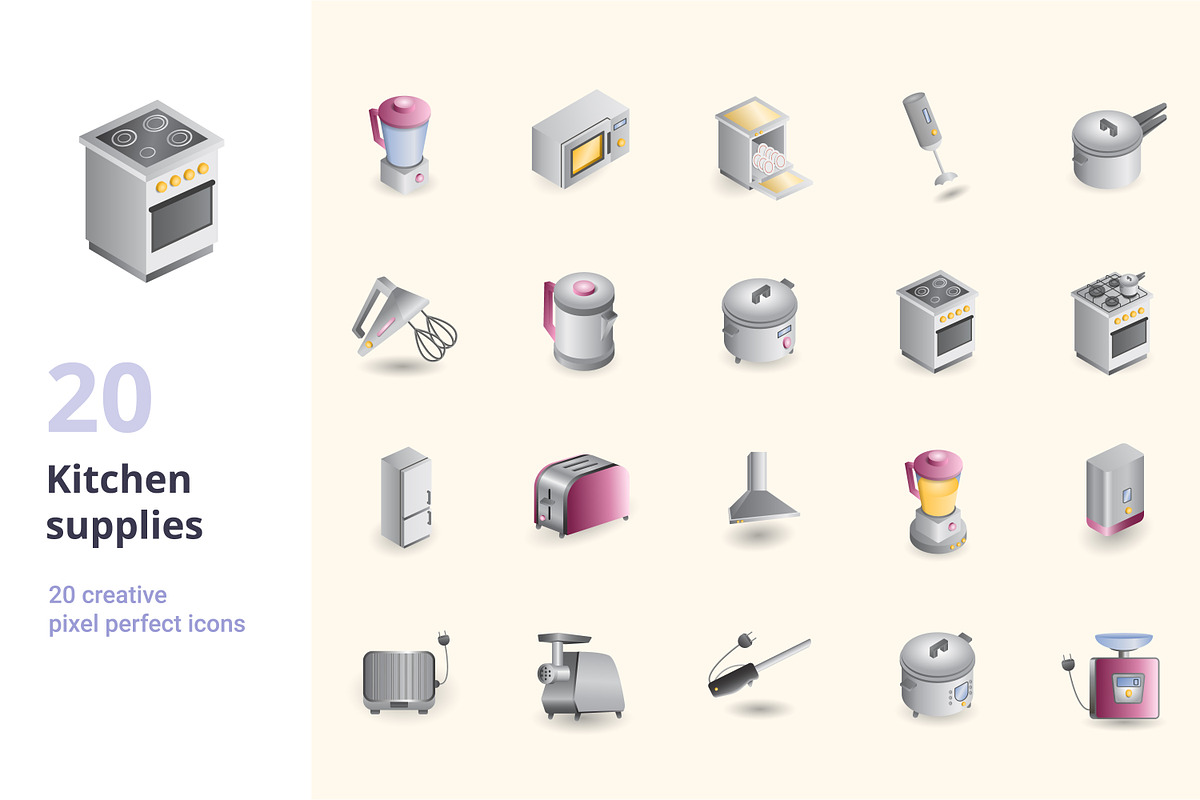 Kitchen Supplies 3D Icons Set Bundle, an Object Graphic by Aimagenarium@gmail.com (Photo 1 of 21)