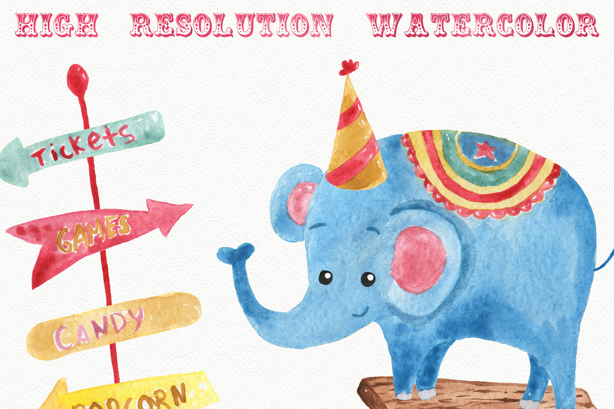 Circus Watercolor Clipart Set, an Animal Illustration by LeMagiqueBoutique (Photo 8 of 9)
