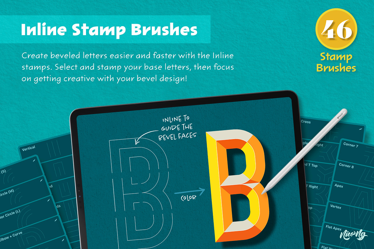 Bevel Letters Procreate Brushes, a Brush Add-On by Nico-Ng (Photo 6 of 17)