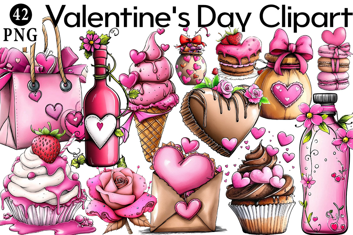 Watercolor Valentine's Day Clipart, an Illustration by Daily.Designs (Photo 1 of 5)