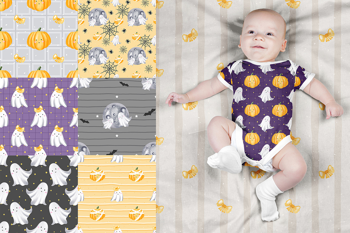 WATERCOLOR HALLOWEEN KIDS PATTERNS, a Pattern Graphic by alia.kurianova (Photo 2 of 6)
