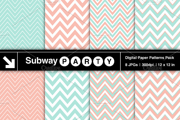 Pastel Mint & Coral Chevron Papers preview 2