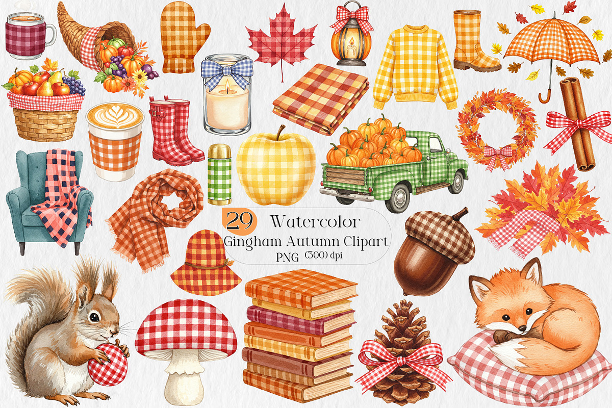 Gingham Autumn PNG Clipart, an Illustration by Creative Art (Photo 1 of 9)