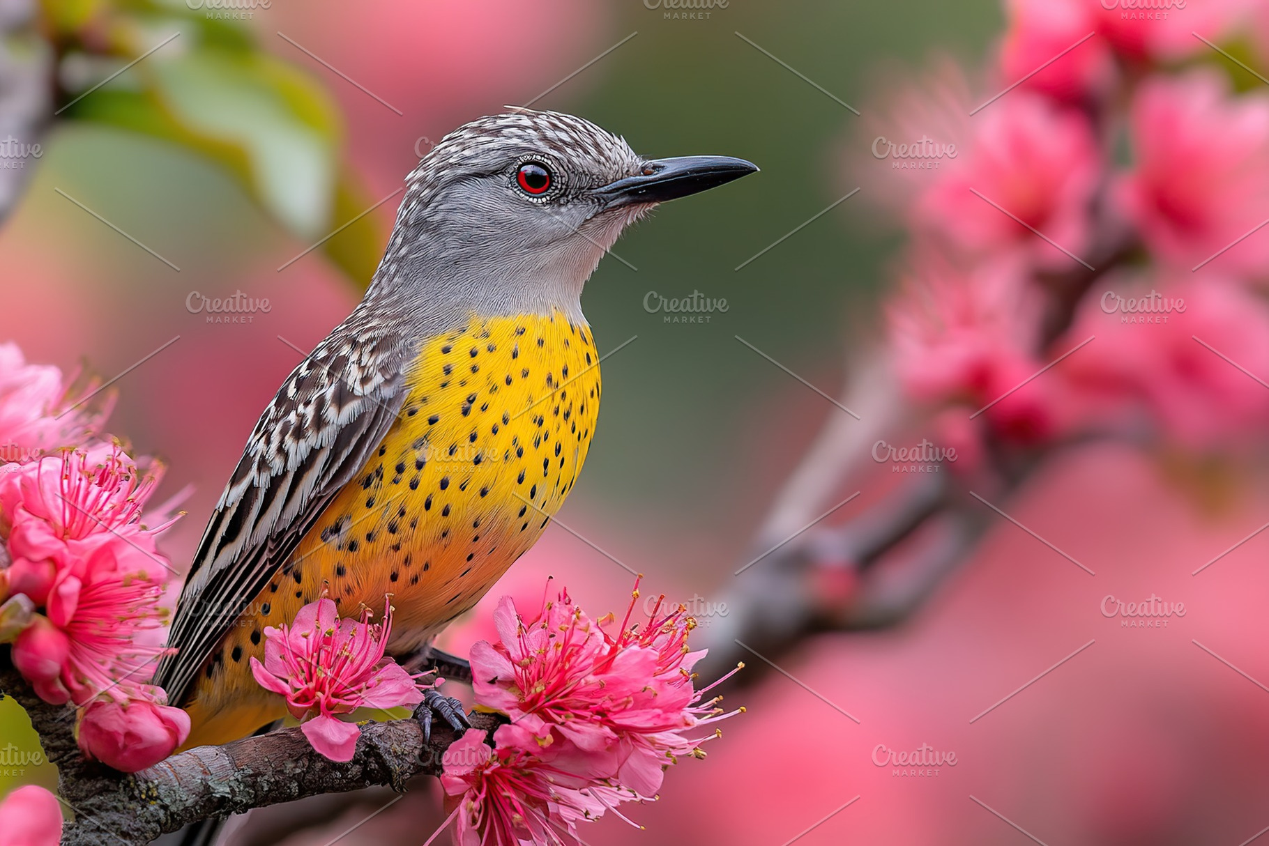 Beautiful small bird on a flowering tree branch, an Animal Photo by AlyaAnd
