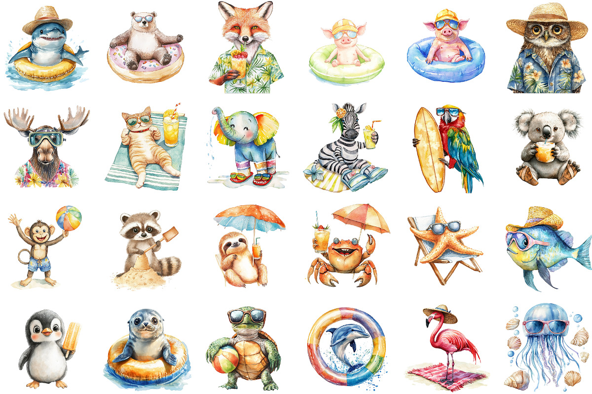 Summer Beach Animal Sublimation Clip, an Illustration by Sublimation Artist (Photo 2 of 6)