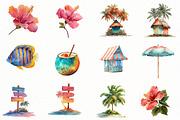 Watercolor tropical Summer clipart, an Illustration by Designworld (Thumbnail 3 of 8)