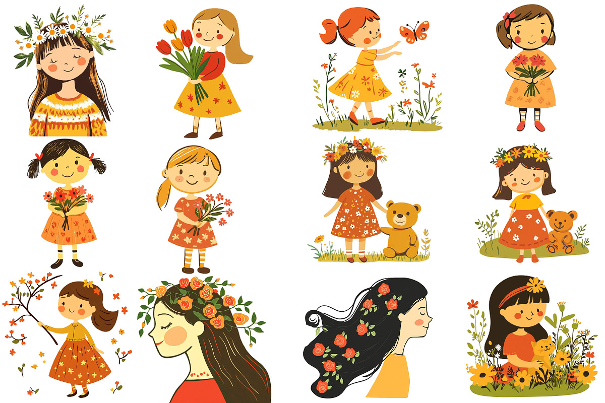 Flowers and Girls Clipart, an Illustration by Designworld (Photo 3 of 5)