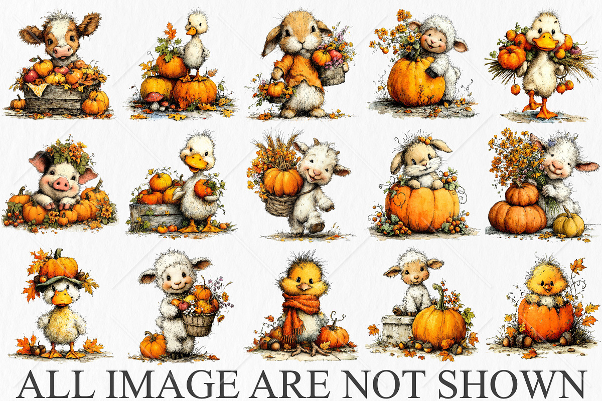 Whimsical Autumn Farm Animal Clipart, a Seasonal Illustration by Canvas Craft (Photo 4 of 10)