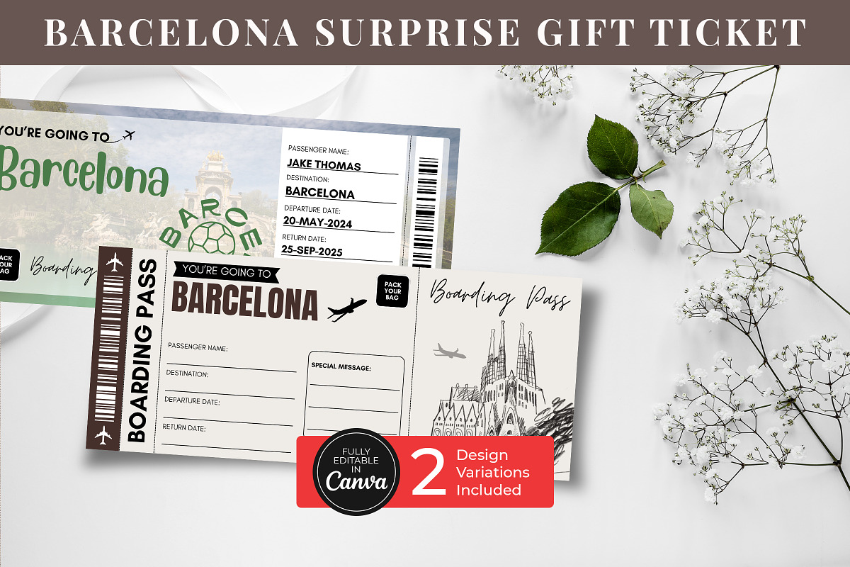 Barcelona Trip Reveal Gift Ticket, a Templates & Theme by Snapybiz (Photo 3 of 10)
