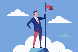 Businessman standing on mountain, a Person Illustration by SouravDesign