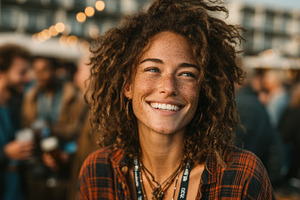 Smiling woman enjoying outdoor event with joyful atmosphere and vibrant energy, a Person Photo by AS photostudio