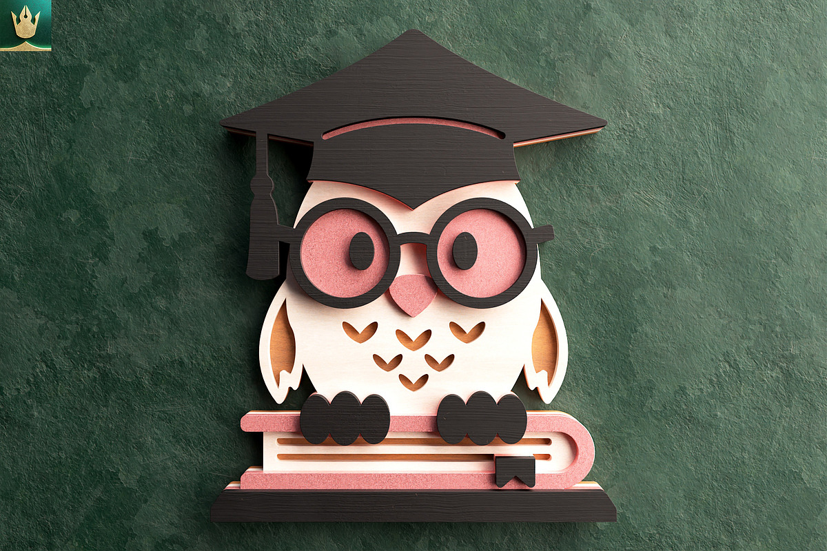 Graduation Owl 3D Layered Cut File, an Animal Illustration by pixaroma (Photo 6 of 8)