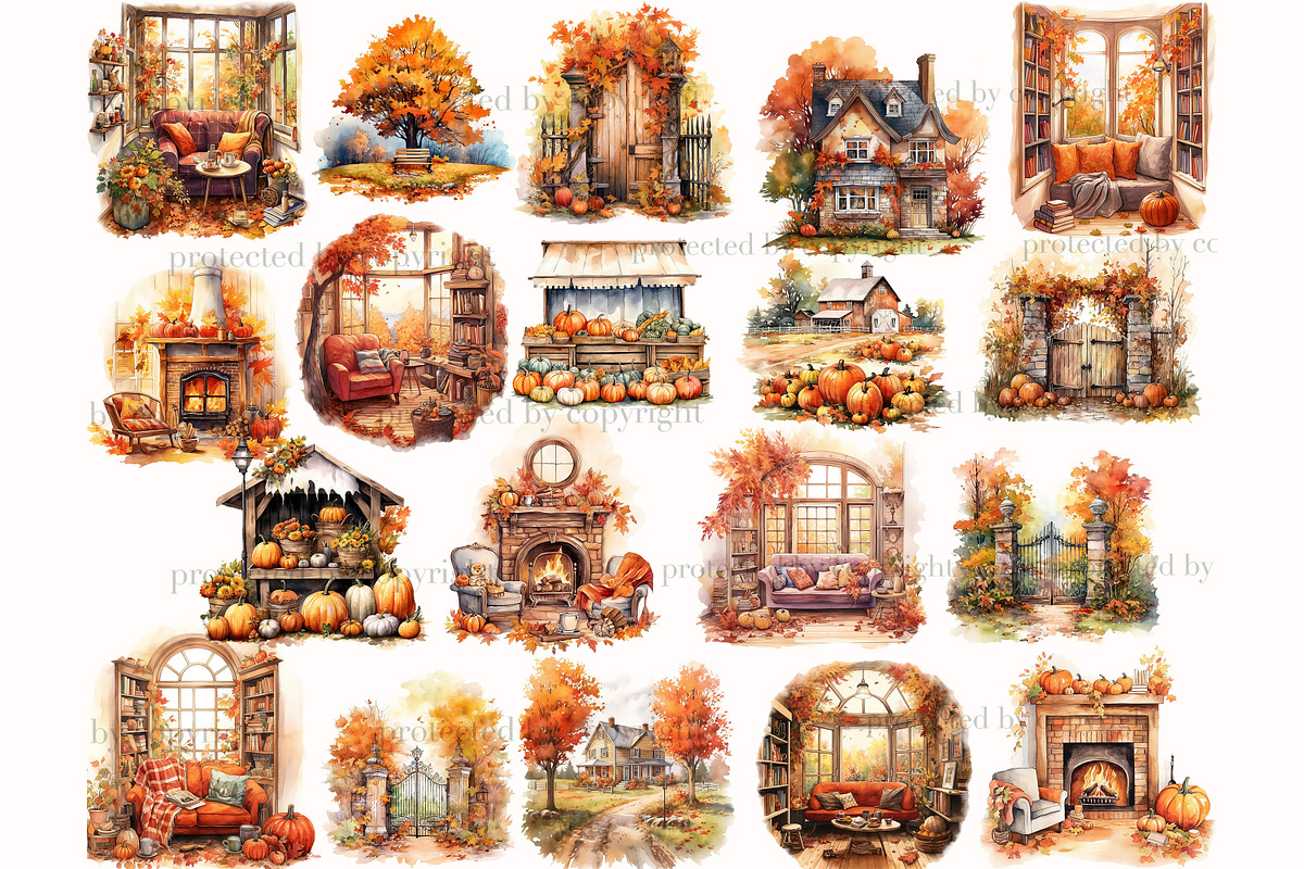 Autumn Scenes Clipart | Fall Bundle, a Seasonal Illustration by GlamArtZhanna (Photo 2 of 5)