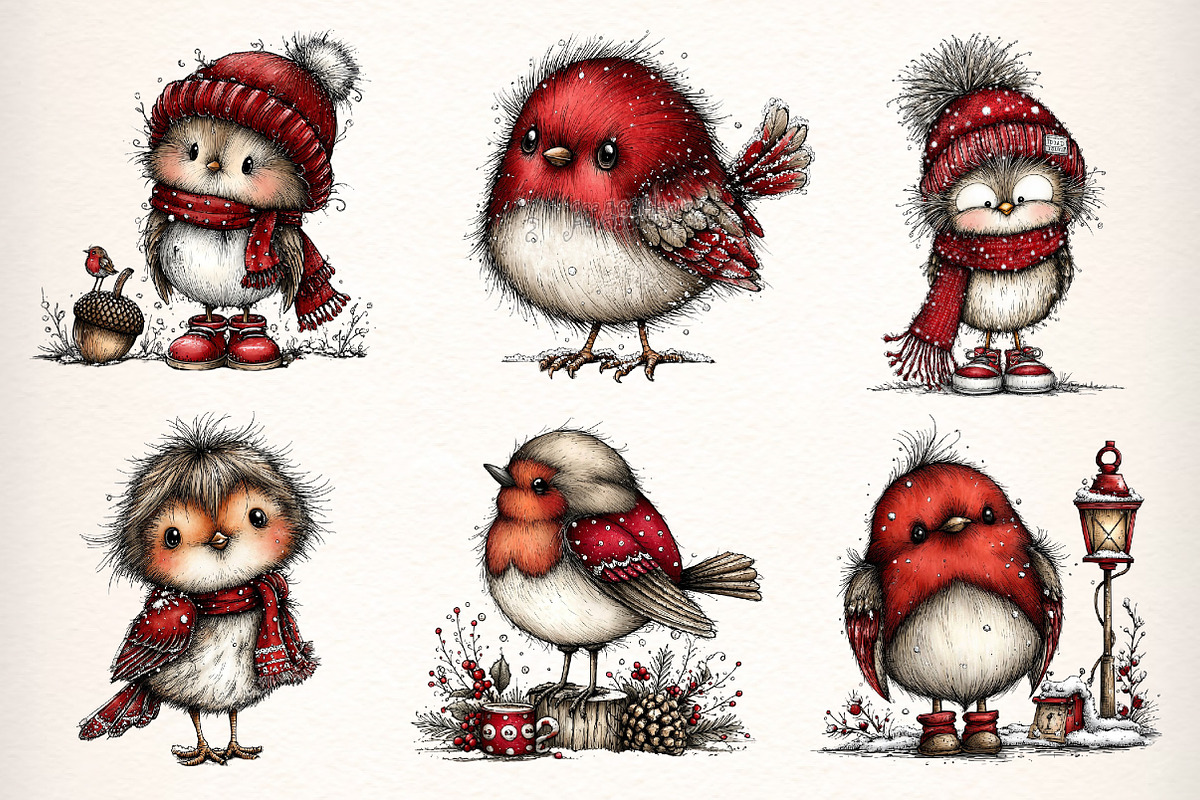 Whimsical Winter Robin Birds Clipart, an Illustration by Dream Creation (Photo 5 of 7)