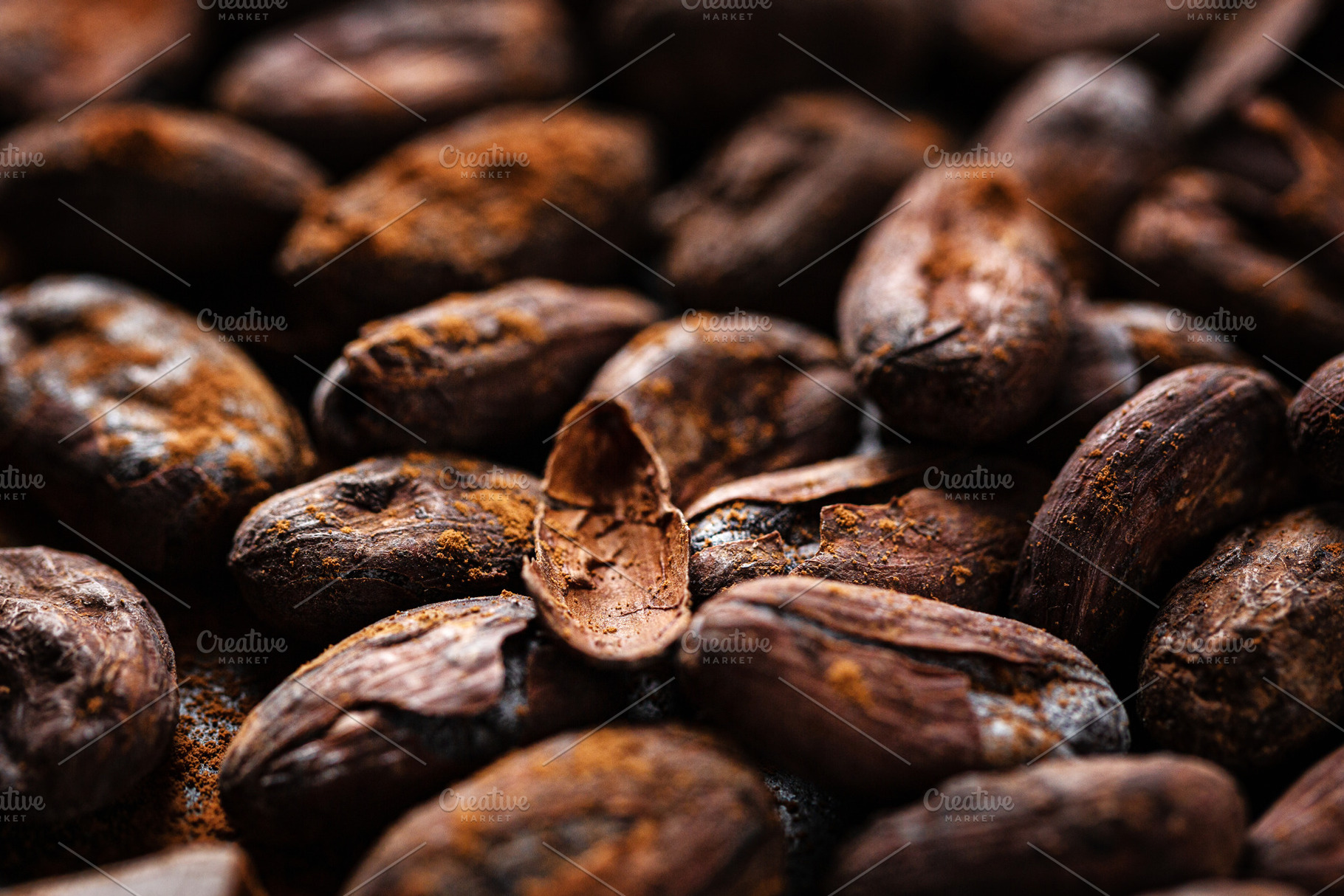 Cacao beans on plate closeup stock photo containing chocolate background and, a Food & Drink Photo by Valeria Art