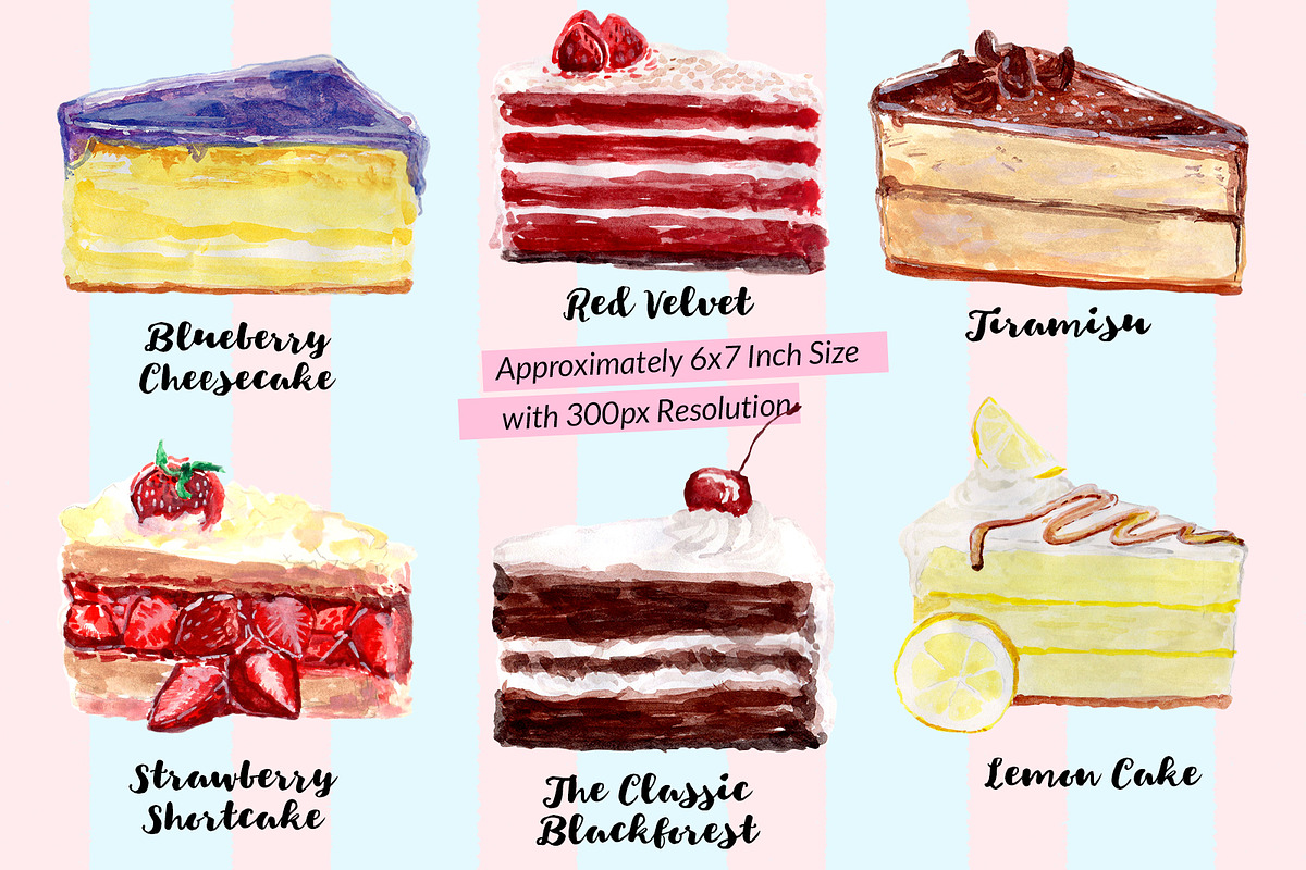 Watercolor Cakes - Cake My Day!, an Illustration by clairedelune (Photo 3 of 6)