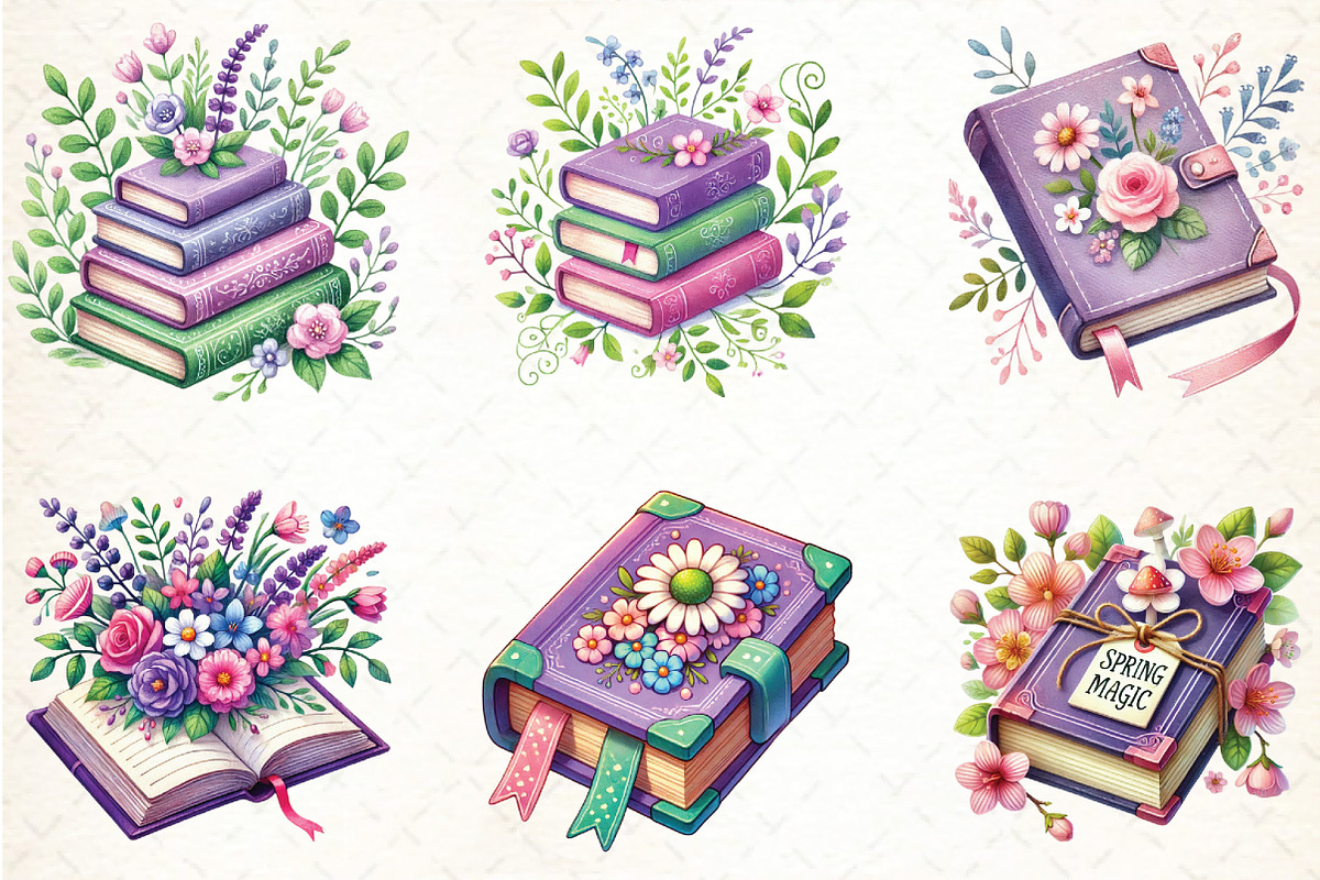 Spring Books Clipart, Purple Books P, an Illustration by DreamCafeArt (Photo 2 of 5)