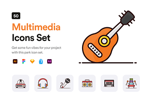 Multimedia Icon Set, a Duotone Icon by Brickclay