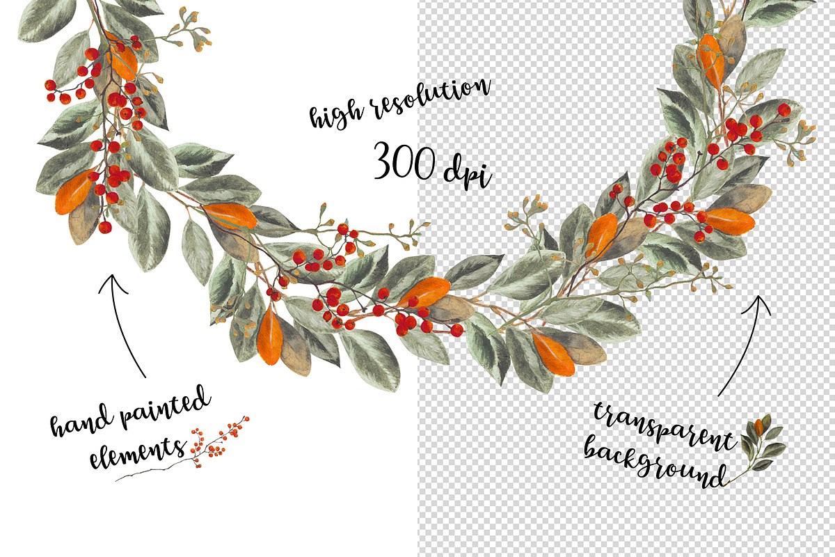 Wreath with berries and ficus leaves, a Decorative Illustration by OctopusRider (Photo 3 of 3)