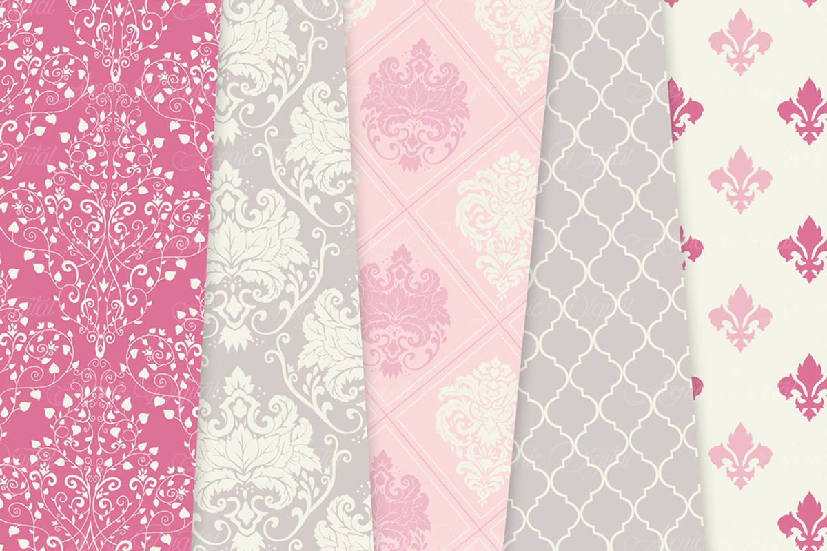 28 Soft Pink Damask Digital Paper, a Pattern Graphic by Avenie Digital